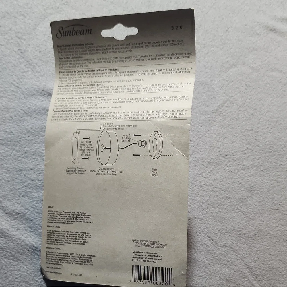 Sunbeam Retractable Clothesline 320 8 ft Wall Mounted Silver Indoor Outdoor